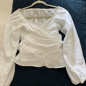 White linen wrap reformation top